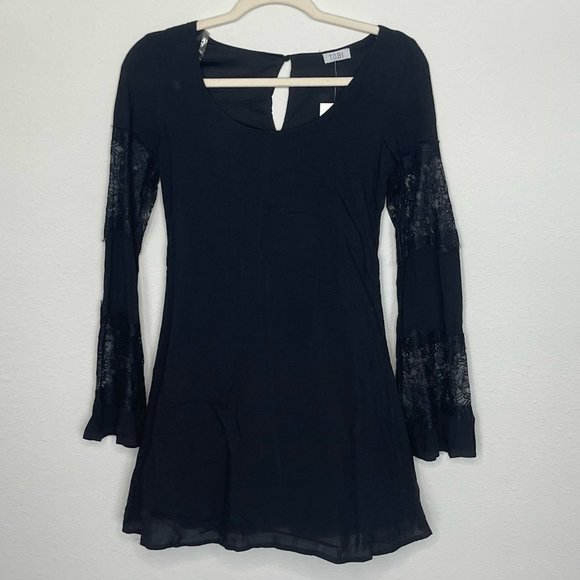 Tobi La Belle Black Flare Sleeve Lace Shift Dress XS Extra Small - Picture 4 of 10